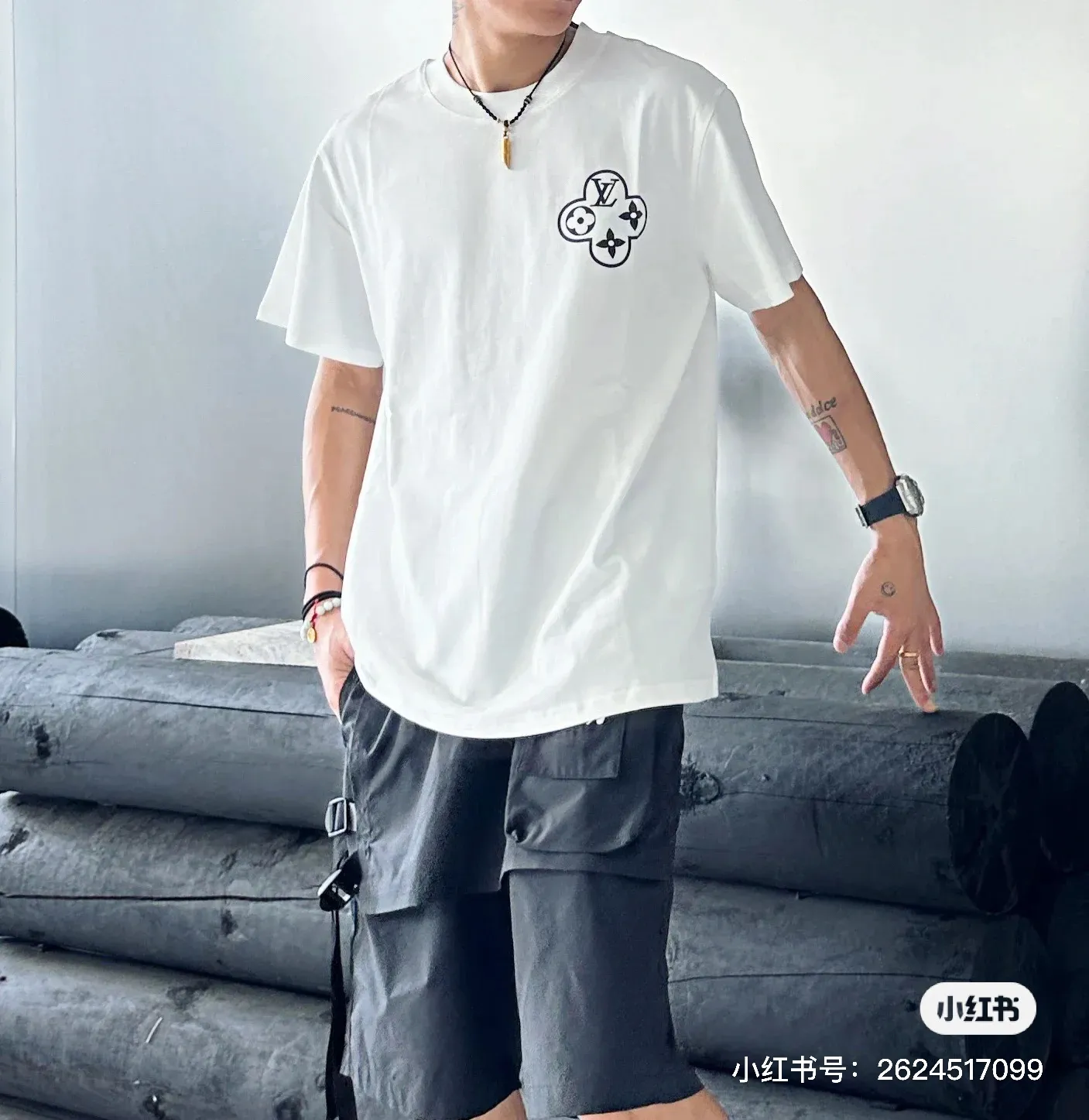 Louis Vuitton/Louis Vuitton 26ss chain letter logo printed short sleeves